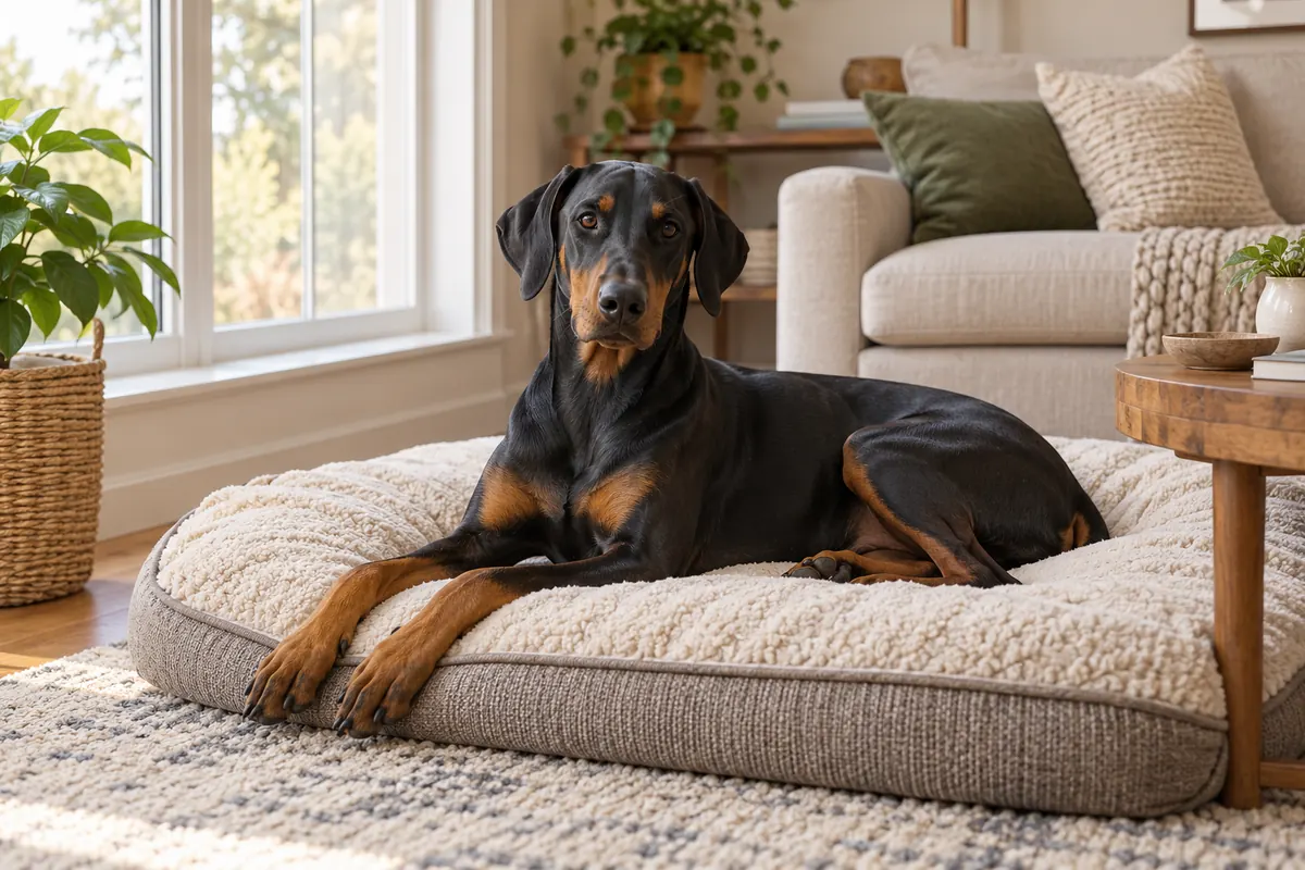 Doberman showing common signs of dog anxiety