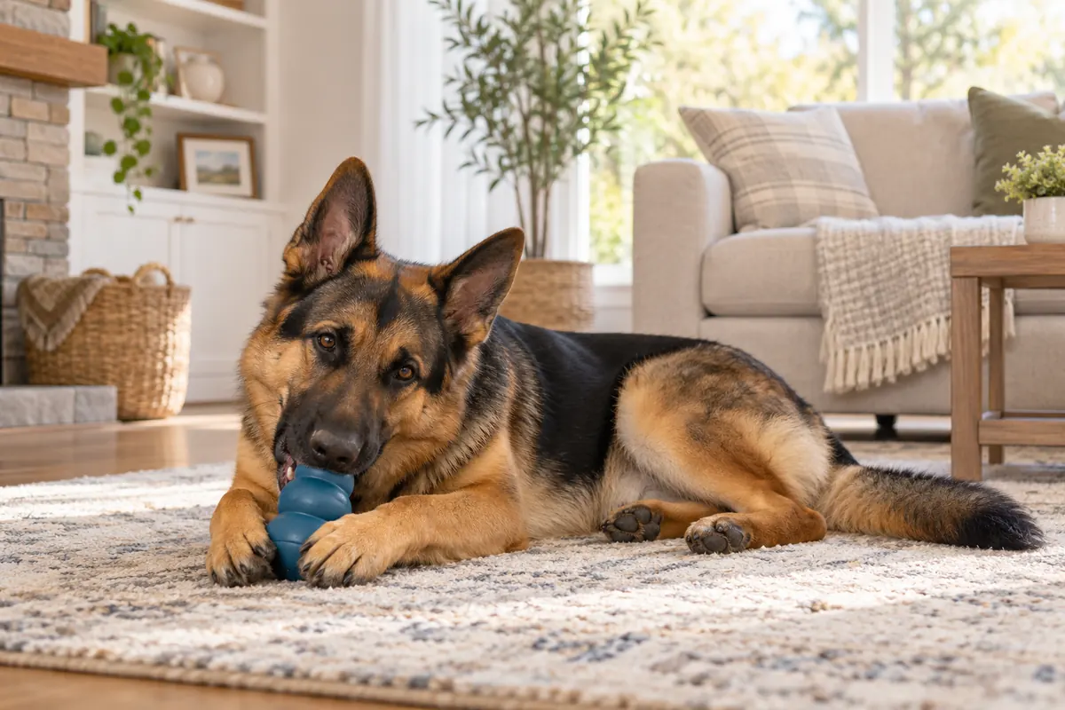 German Shepherd showing common signs of dog anxiety