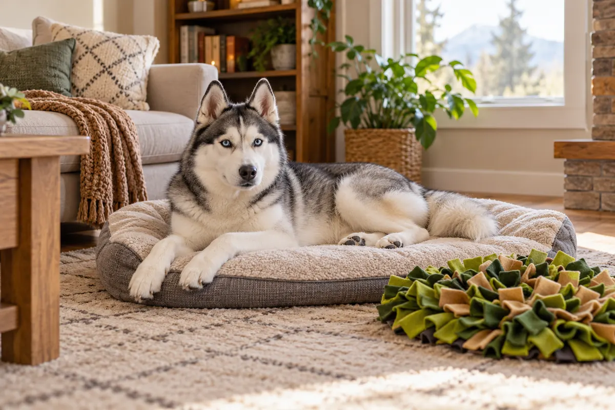 Husky showing common signs of dog anxiety