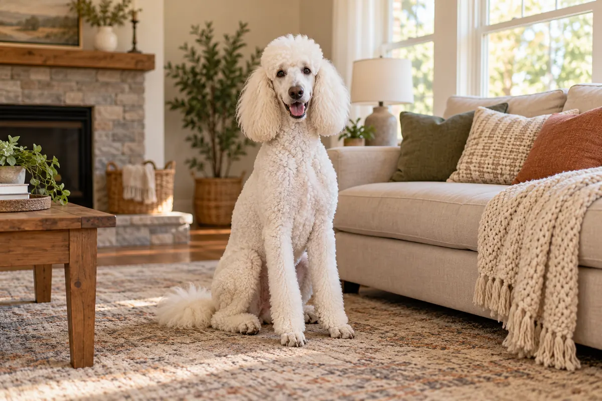 Poodle showing common signs of dog anxiety