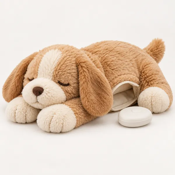 Plush puppy comfort toy with heartbeat pulse unit